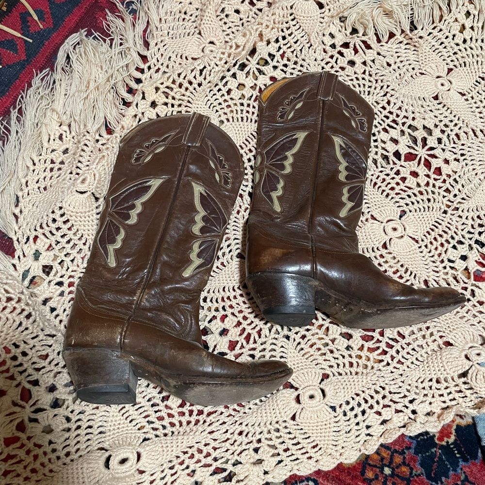 Tony Lama Brown and Cream Heeled Boots